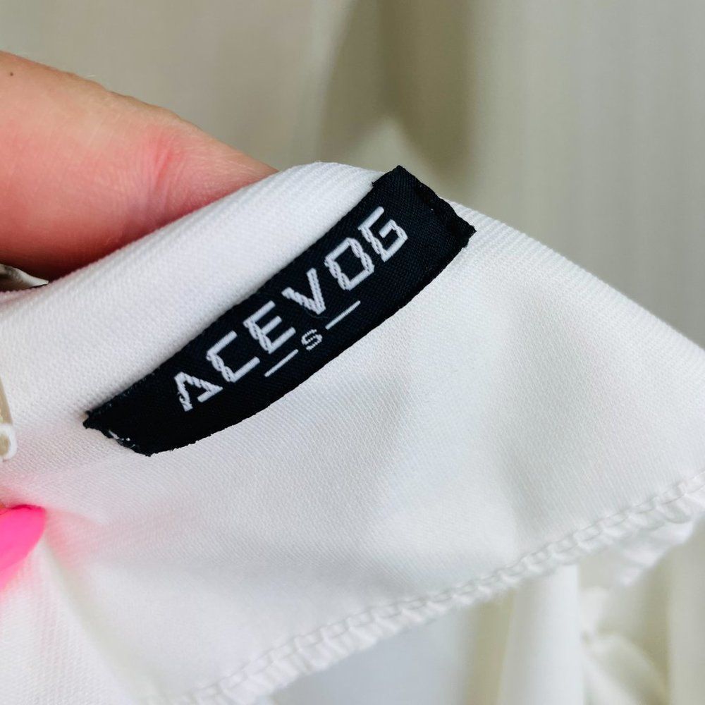 Acevog White Gold Printed Long Sleeve Bodycon Mini Dress S - Picture 3 of 5
